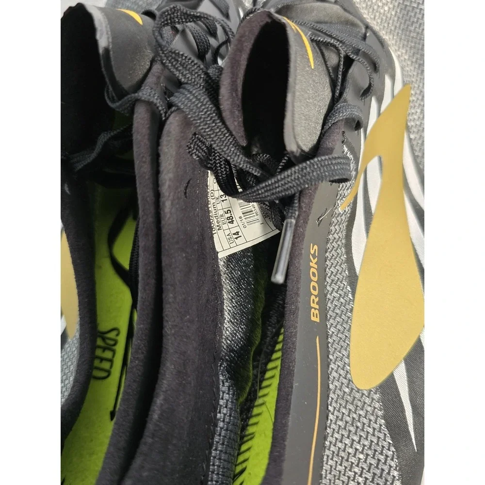 Brooks Speed Sprint Track Spikes Men's 14 Black Gold White Racing Shoes New...
